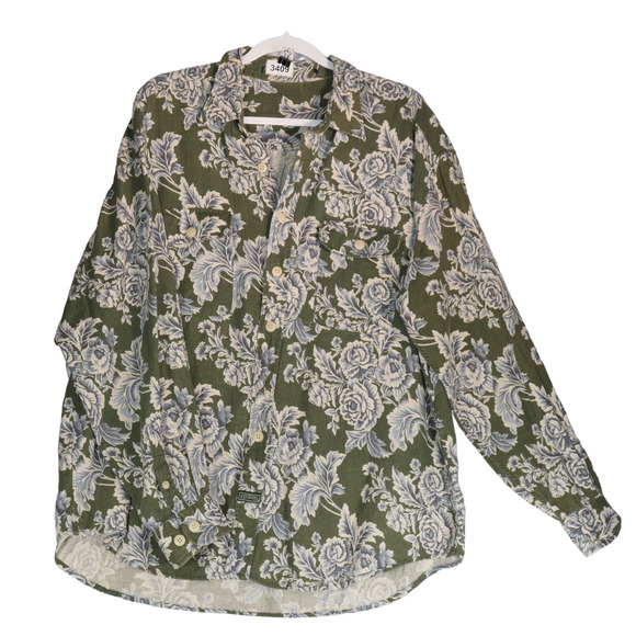 Dockers Mens Size XL Green Blue Floral Button Up Shirt Flap Pockets Long Sleeve - Picture 1 of 11
